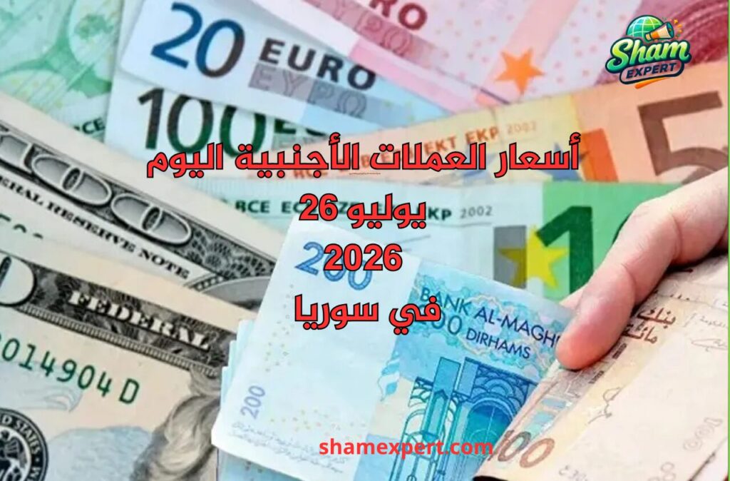 أسعار العملات الأجنبية اليوم 26 يوليو 2026 في سوريا